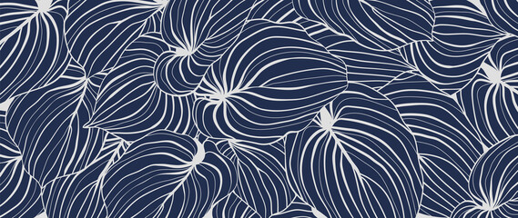 Luxury nature leaves background vector. Floral pattern, Tropical leaf with line arts, jungle plants, Exotic pattern with palm leaves. Vector illustration.