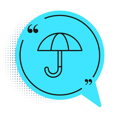 Black line Classic elegant opened umbrella icon isolated on white background. Rain protection symbol. Blue speech bubble symbol. Vector.