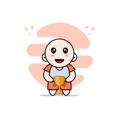 Cute kids character holding trophy.