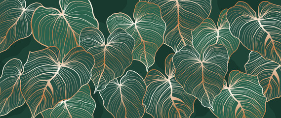 Gold pattern background vector. Monstera and tropical palm leaves line arts design wallpaper for canvas prints, fabric, wall arts for home decoration, website background. luxury  invitations. © TWINS DESIGN STUDIO