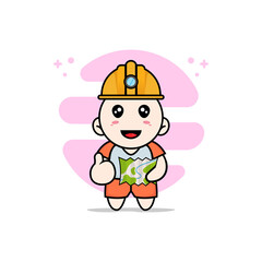 Cute kids character wearing construction worker costumes.