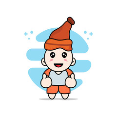 Cute kids character wearing warm hat.