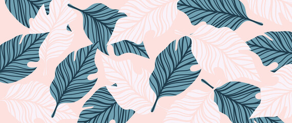 Fototapeta na wymiar Luxury nature leaves background vector. Floral pattern, Tropical leaf with line arts, jungle plants, Exotic pattern with palm leaves. Vector illustration.
