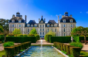 Poster Castles of Loire valley - elegant Cheverny. Landmarks of France © Freesurf