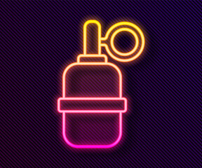 Glowing neon line Hand grenade icon isolated on black background. Bomb explosion. Vector.