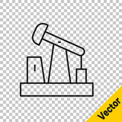 Black line Oil pump or pump jack icon isolated on transparent background. Oil rig. Vector.