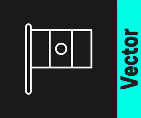 White line Mexico flag on flagpole icon isolated on black background. Vector.