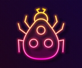 Glowing neon line Ladybug icon isolated on black background. Vector.