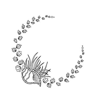 recommend clip art: Doodle seashells, vector art frame. Isolated illustration on white background. Black line art.