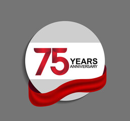 75 years anniversary design in circle red ribbon on gray background for celebration event, template, special event and invitation