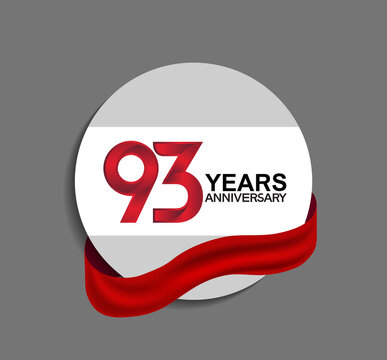 93 years anniversary design in circle red ribbon on gray background for celebration event, template, special event and invitation