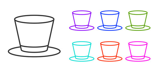 Black line Cylinder hat icon isolated on white background. Set icons colorful. Vector.