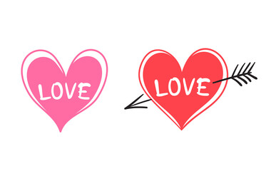 Valentines hearts set and love text