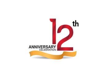 12 anniversary design logotype red color and golden ribbon for celebration isolated on white background can be use for invitation, greeting card, and special event © VECTORKURO