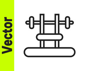Black line Bench with barbel icon isolated on white background. Gym equipment. Bodybuilding, powerlifting, fitness concept. Vector.