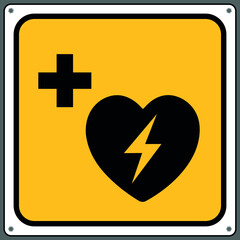 Storage Automatic external defibrillator.,Caution sign