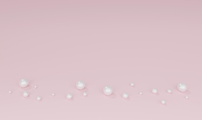 light pink background with white pearl beads, 3d render