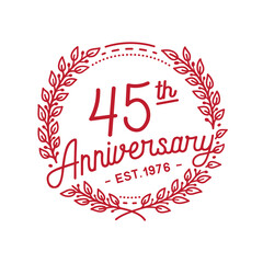 45 years anniversary logo collection. 45th years anniversary celebration hand drawn logotype. Vector and illustration.