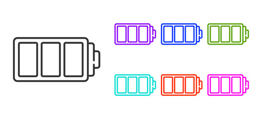Black line Battery charge level indicator icon isolated on white background. Set icons colorful. Vector.