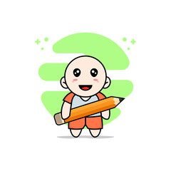 Cute kids character holding a big pencil.