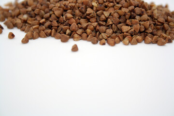 Buckwheat on a white background. Copy space.