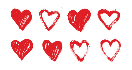 Valentine's day. Set grunge hearts. Hand drawn illustration. Vector.	