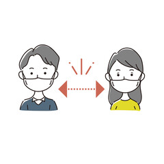 ソーシャルディスタンスをまもるマスクをした大人