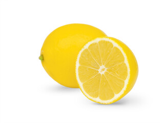 A whole lemon and it's half isolated on a white background
