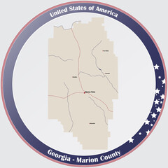 Large and detailed map of Marion county in Georgia, USA.