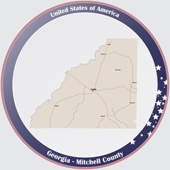 Large and detailed map of Mitchell county in Georgia, USA.