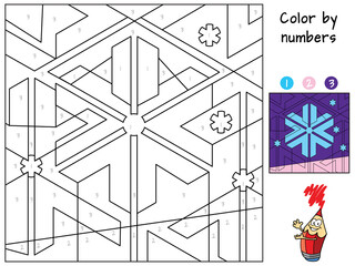 Snowflake. Coloring book. Educational puzzle game for children. Cartoon vector illustration