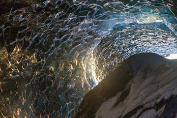 Iceland. Ice cave on Vatnajokull glacier during winter season 