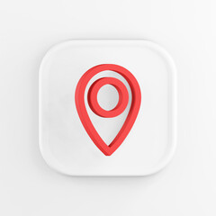 3d rendering square white icon button key red location symbol isolated on white background.