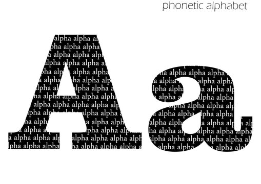 A (alpha) 3d illustration phonetic alphabet design for decoration in black and white