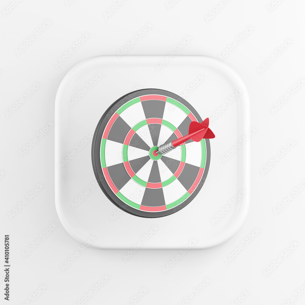 Poster 3d rendering square white icon button darts key with arrow isolated on white background.