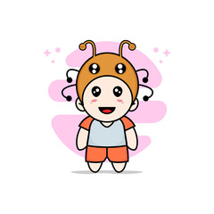 Cute kids character wearing ant costume.