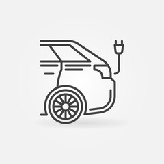 Fototapeta na wymiar Electric Vehicle with Power Plug vector thin line concept icon or design element