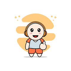 Cute kids characters using headphones.