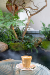 Morning hot coffee latte at resort cafe