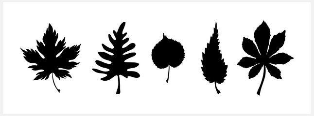 Doodle leaf set icons isolated on white. Stencil leaves. Vector stock illustration. EPS 10