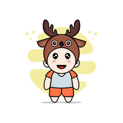 Cute kids character wearing deer costume.