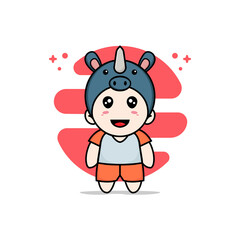 Cute kids character wearing rhino costume.