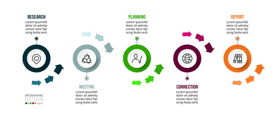 Business plan or various departments through a circular format used to plan and lead the task. vector infographic design.