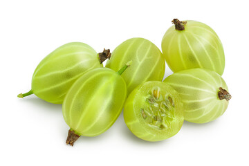 Green gooseberry with half isolated on white background with clipping path and full depth of field