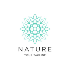 
Vector logo design template in trendy linear style with flowers and leaves, luxury products, florist symbol, organic cosmetics packaging.