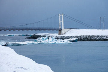 Iceland, Icebergs floating. Ices and volcanic ash. Glacier lagoon. Melting ice. South coast Iceland. Jokullsarlon lagoon