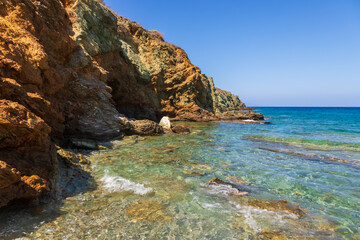 Fototapeta na wymiar View of the coast and Agios Georgios beach, Folegandros Island, Greece.