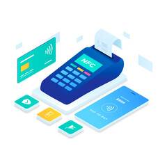 NFC Payment vector isometric style. Illustration for websites, landing pages, mobile applications, posters and banners