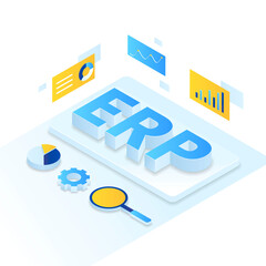ERP Enterprise resource planning illustration isometric style. Illustration for websites, landing pages, mobile applications, posters and banners