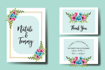 Wedding invitation frame set, floral watercolor hand drawn Peony Flower design Invitation Card Template
